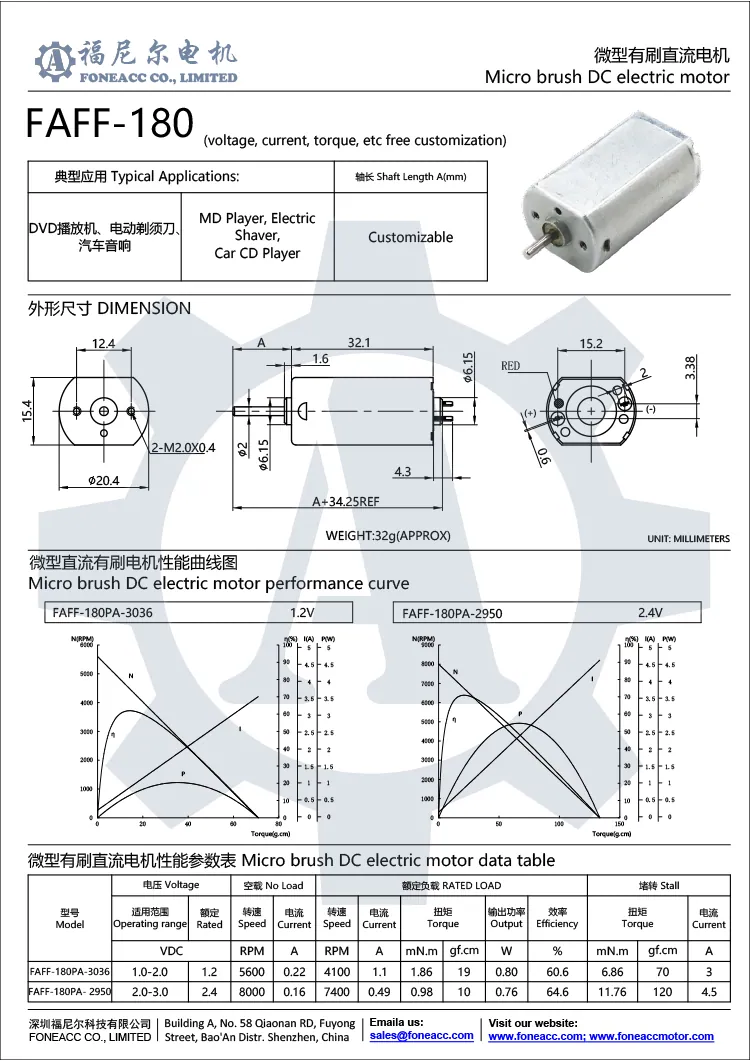 ff-180 20mmマイクロブラシDC電気モーター.webp